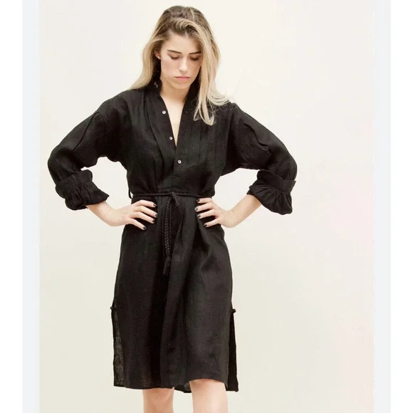 Daryl K Dresses | Nwt Daryl K Gentlewoman Peasant Dress In Navy Linen; Size Large | Color: Blue | Size: L | Kirls2stuff's Closet